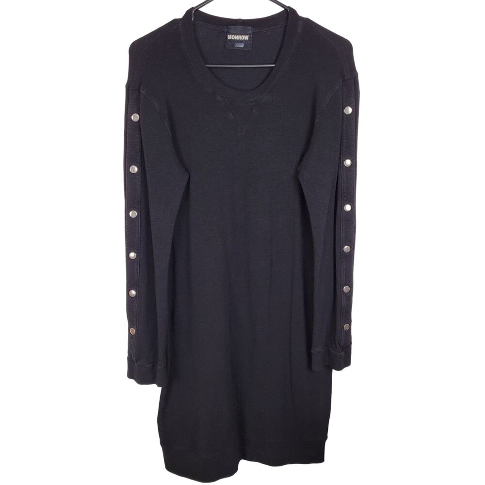Monrow Womens Black Long Snap Studded Sleeve Sweatshirt Dress Size Large